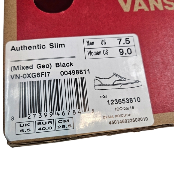 Vans Black & White Mixed Geo Authentic Slim Low Top Sneaker Size 9 Women 7.5 Men - Picture 13 of 16